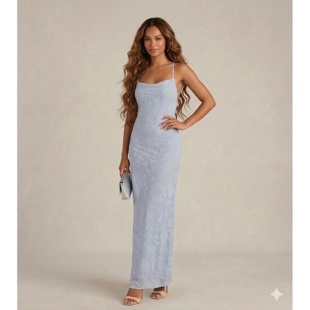 Princess Polly Light Blue Lace Maxi Dress